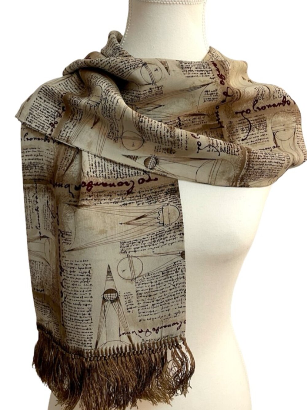 American Museum of Natural History 100% Silk Fringe Scarf Scientific Sketch Prin